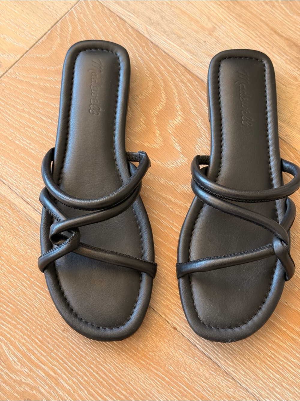 Madewell Black Leather Crisscross Slide Sandals